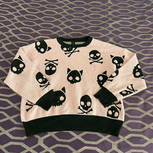 Punky Pink Cat Skull Women’s Sweater